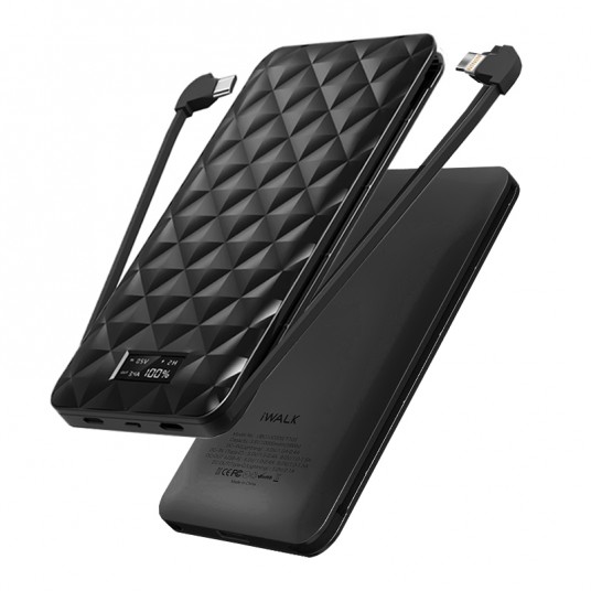 iWALK Trio2 Portable Powerbank with Built-in Lightning and Type-C cables,  Smart LCD Display